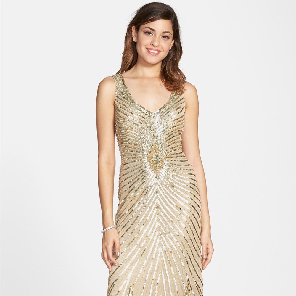 Aidan Mattox Gold Sequin Mesh Gown/ Prom Dress